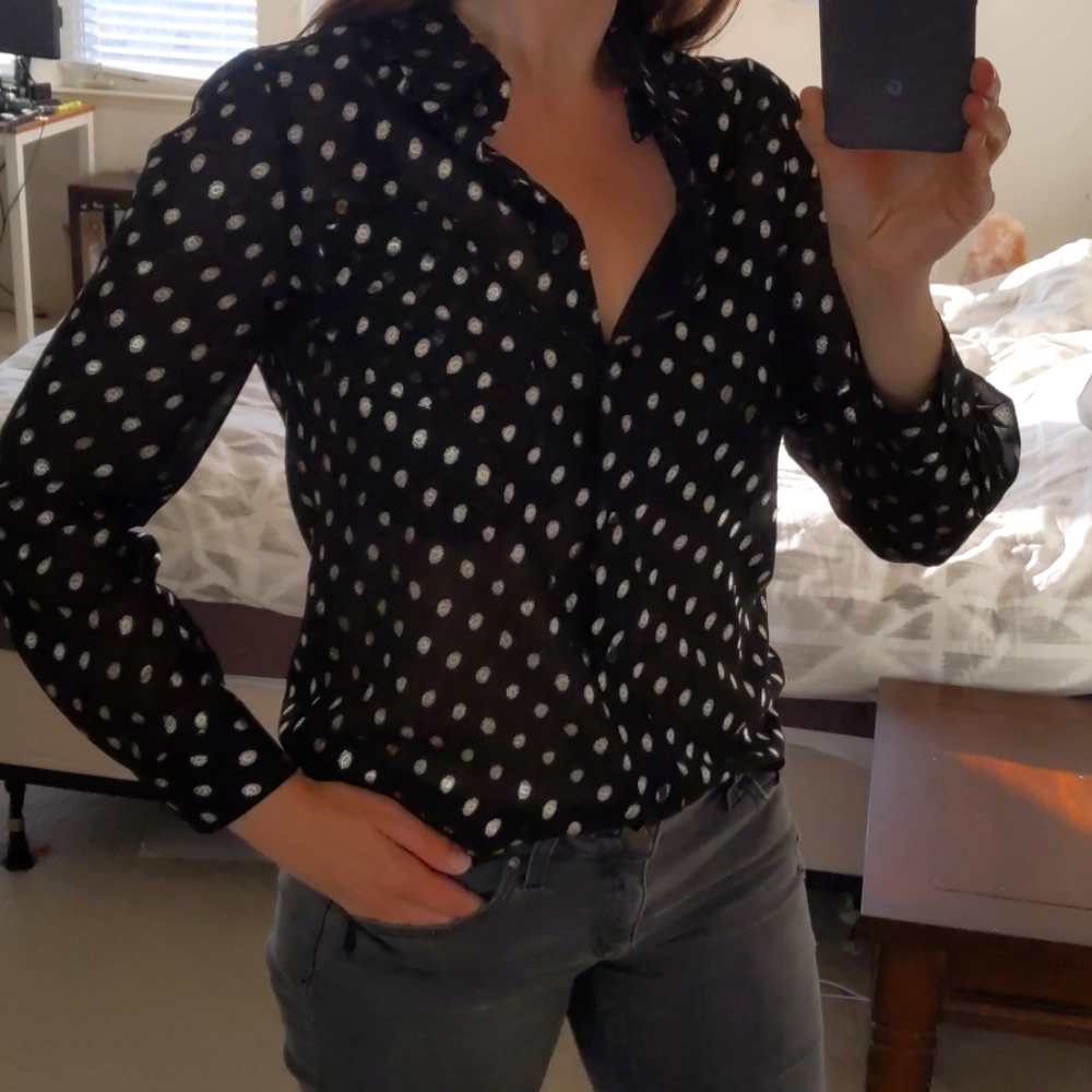 Black gold dots button down blouse